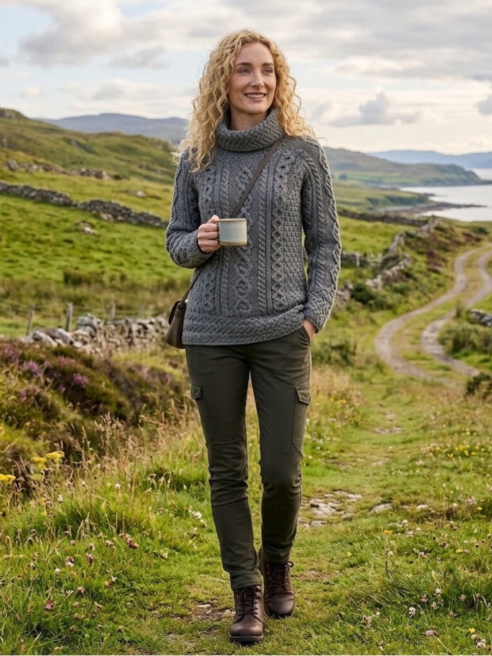 Aran Cowl Neck Tunic Sweater‎‎‎‎